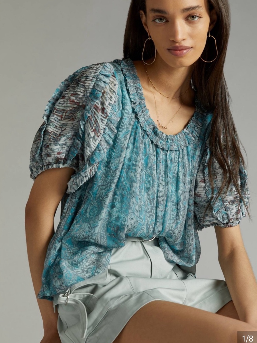 NWT Anthropologie Let Me Be Pintucked Chiffon Puff Sleeve Blouse Size XL